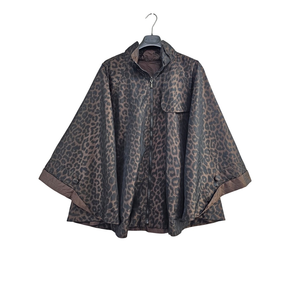 Gallery Reversible Rain Cape Large Brown Leopard Water Repellent Zip Poncho Wrap